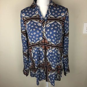 Entro long sleeve 2 button tunic top boho blue L